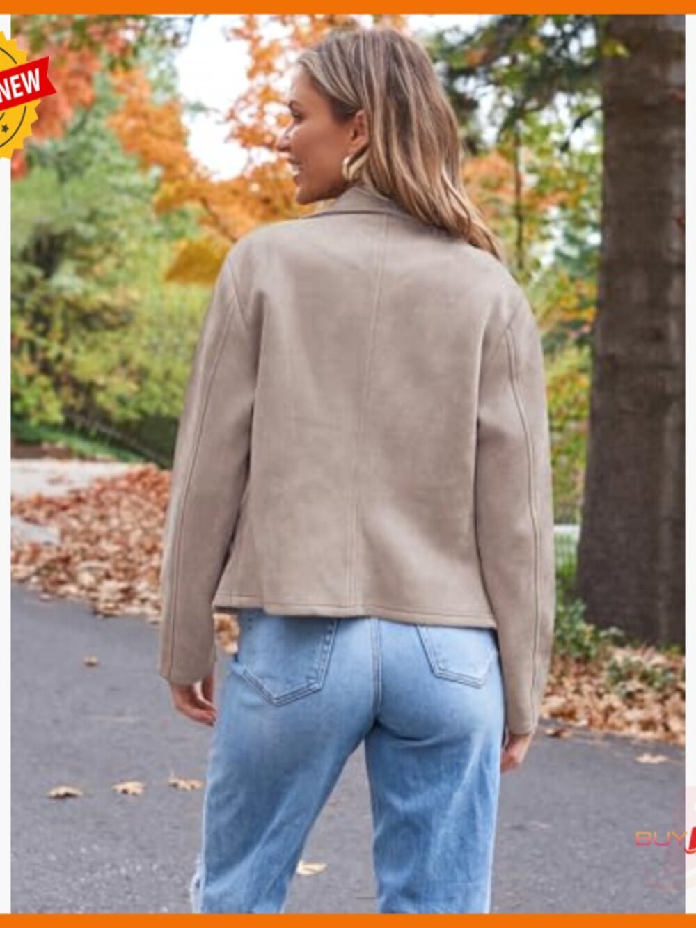 Faux Suede Cropped Jacket Open Front Cardigan Style Leather Look - Picture 4 of 5